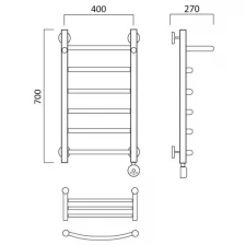 Электрический полотенцесушитель Акванерж дуга с полкой 700x400 правый