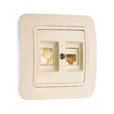 Розетка двойная rj45 компьютерная с телефонной rj 11 кремовая Makel Lillium, 70237